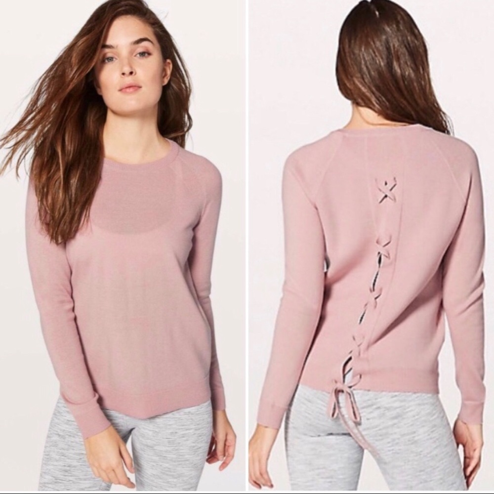 Lululemon tie up back sweater misty pink in sz 8